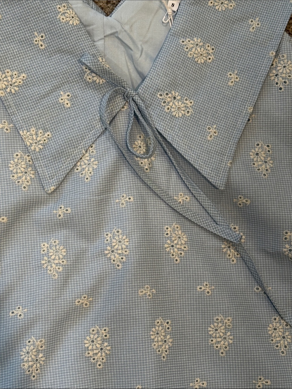 Light Blue Floral Eyelet Dress with Bow - Picture 4 of 6